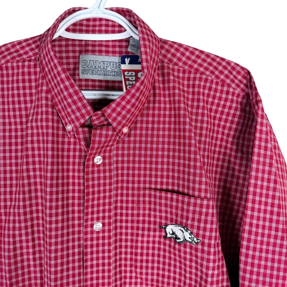 Campus Specialties Arkansas Razorbacks Button Down Shirt Mens L Red Plaid NEW